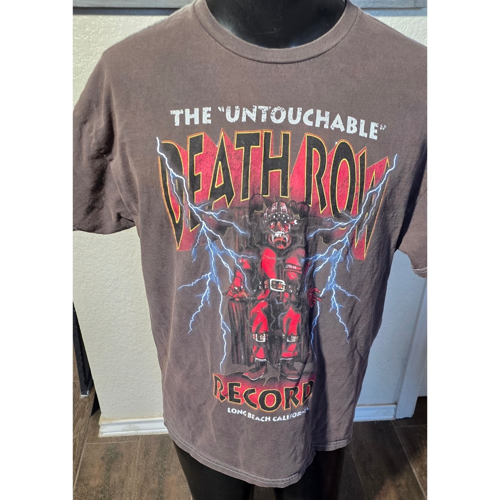 Death Row Records Untouchable Graphic T-Shirt Mens Large Brown Long Beach CA Tee